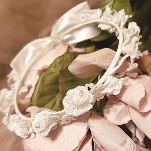White Satin Floral Halo Headpiece NWT